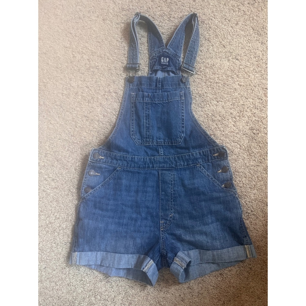 Gap Denim Womens Small Medium Wash Blue Jean Shortalls Bib Overalls Shorts